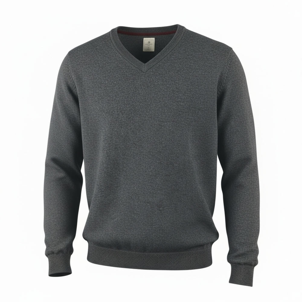 Canalside V-Neck Sweater Men's Wool Cotton Grey Size Large